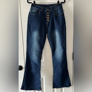 High-Waisted Flare Jeans with Button Fly – Dark Wash, Size M